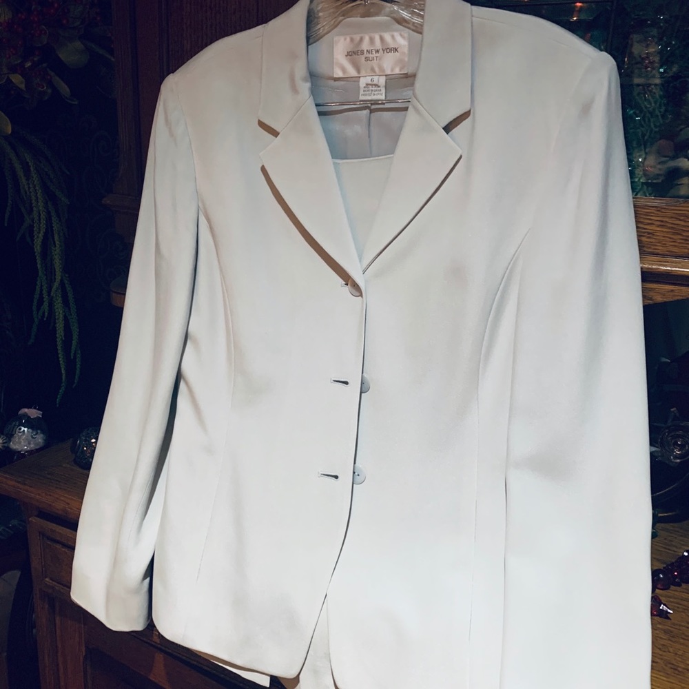 Silk Pencil Skirt Suit Lt Gray 6